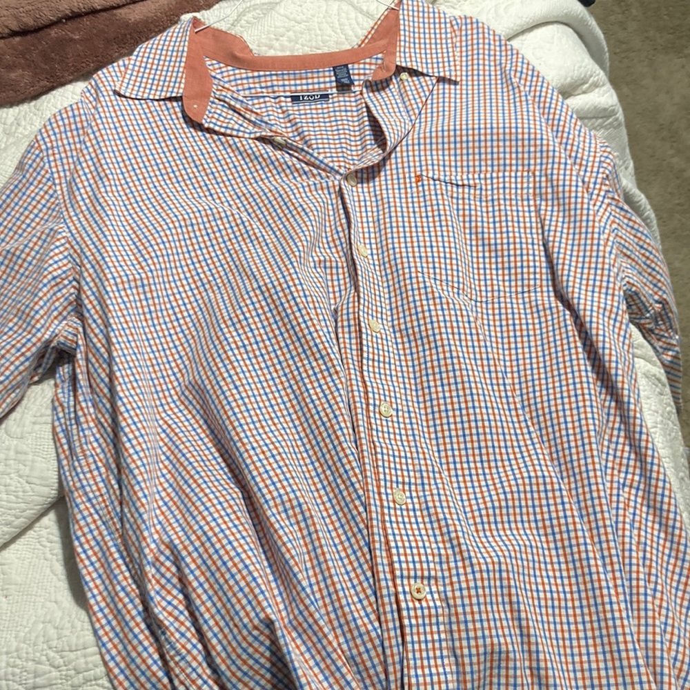 Orange and blue striped shirt